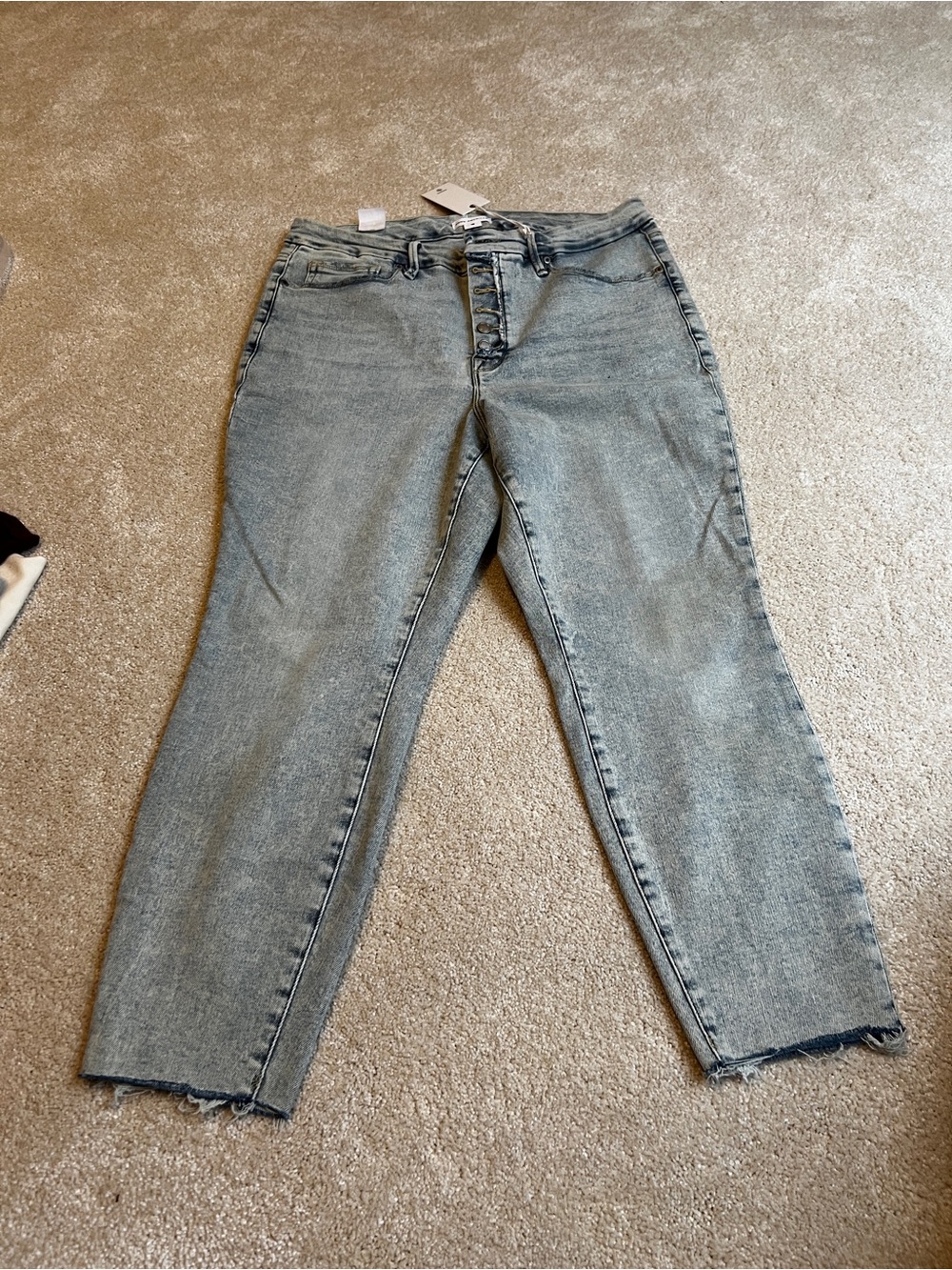 Good American High-Rise Washed Light Blue Button-Fly Jeans